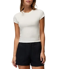 prAna Lotus Soft Stretch Banded Crew Neck Cap Sleeve Fitted Tee