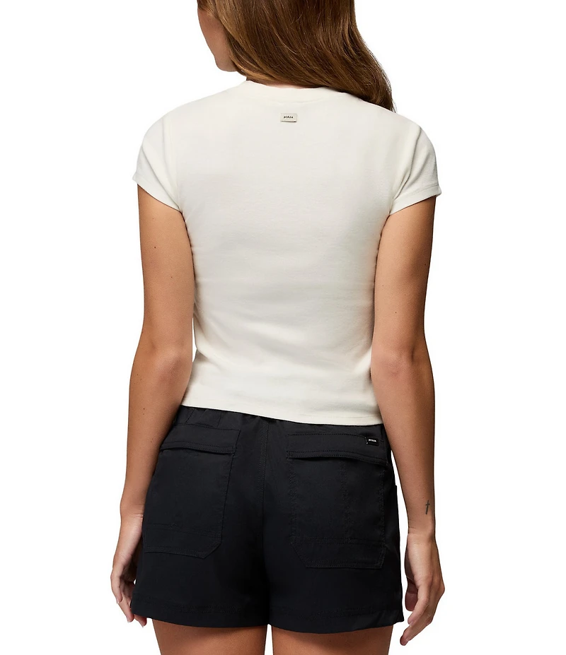 prAna Lotus Soft Stretch Banded Crew Neck Cap Sleeve Fitted Tee