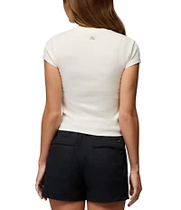 prAna Lotus Soft Stretch Banded Crew Neck Cap Sleeve Fitted Tee