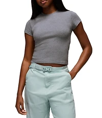 prAna Lotus Soft Stretch Banded Crew Neck Cap Sleeve Fitted Tee