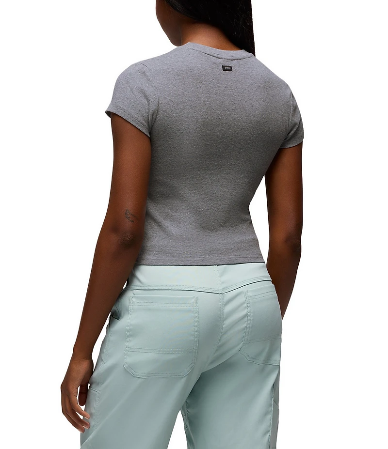 prAna Lotus Soft Stretch Banded Crew Neck Cap Sleeve Fitted Tee