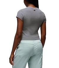 prAna Lotus Soft Stretch Banded Crew Neck Cap Sleeve Fitted Tee