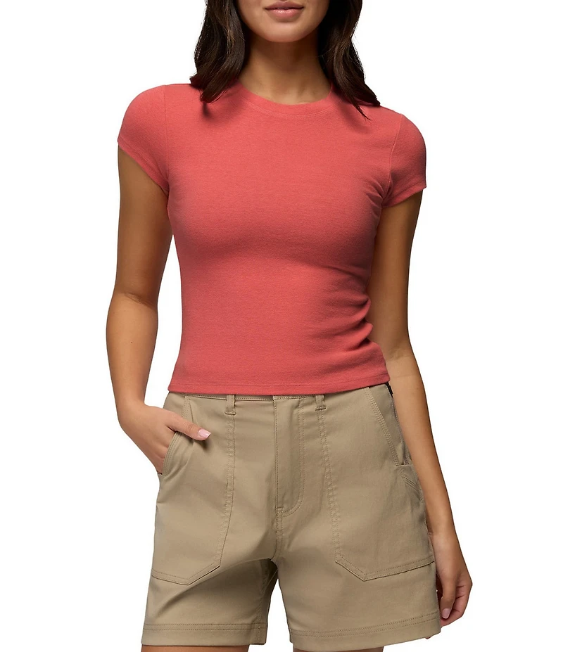 prAna Lotus Soft Stretch Banded Crew Neck Short Sleeve Fitted Tee