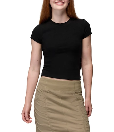 prAna Lotus Soft Stretch Banded Crew Neck Cap Sleeve Fitted Tee