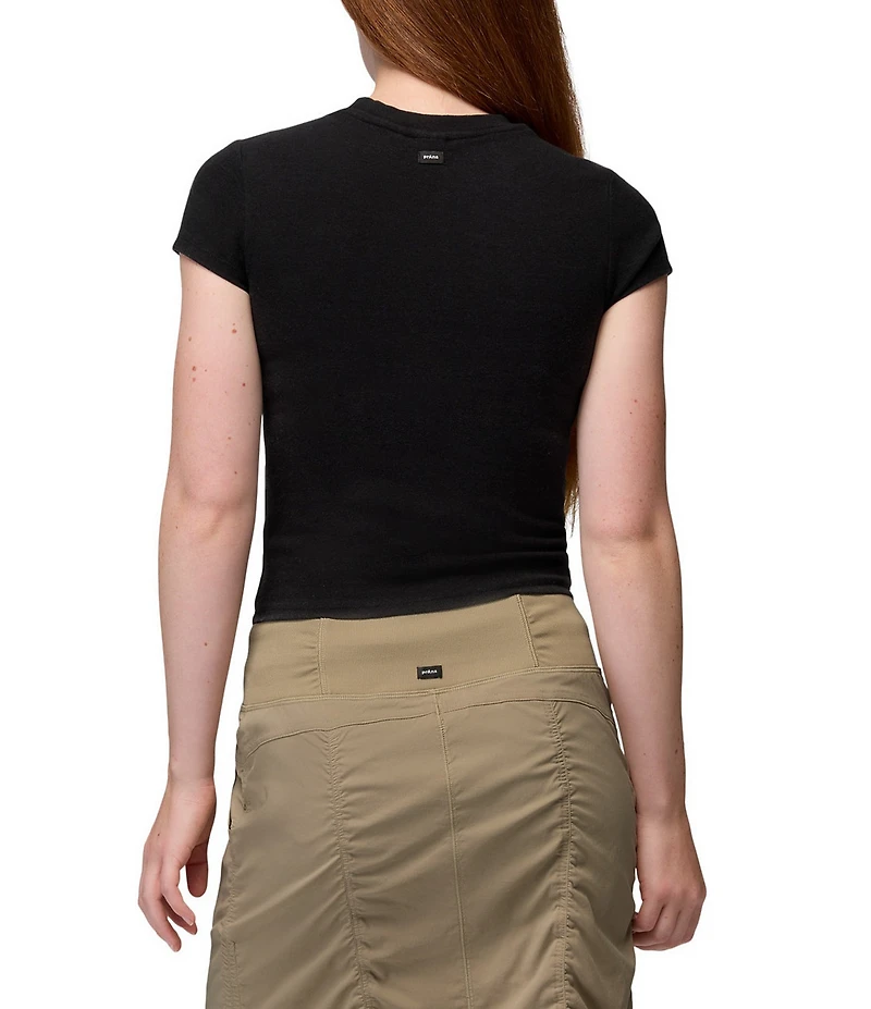 prAna Lotus Soft Stretch Banded Crew Neck Cap Sleeve Fitted Tee