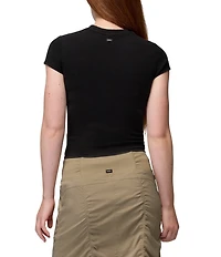 prAna Lotus Soft Stretch Banded Crew Neck Cap Sleeve Fitted Tee