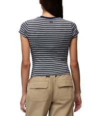 prAna Lotus Soft Stretch Stripe Print Banded Crew Neck Short Sleeve Fitted Tee