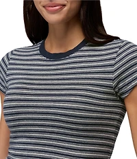 prAna Lotus Soft Stretch Stripe Print Banded Crew Neck Short Sleeve Fitted Tee