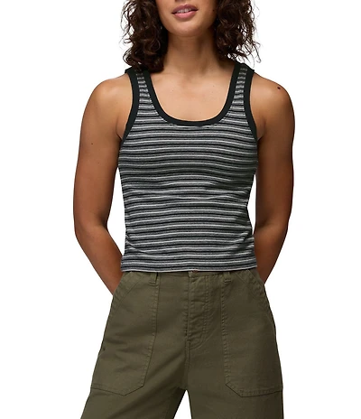 prAna Lotus Soft Stretch Stripe Print Banded Crew Neck Sleeveless Tank Top