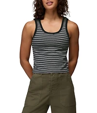 prAna Lotus Soft Stretch Stripe Print Banded Crew Neck Sleeveless Tank Top
