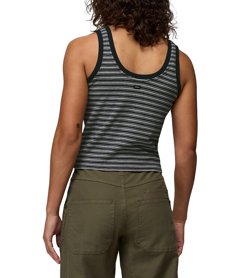prAna Lotus Soft Stretch Stripe Print Banded Crew Neck Sleeveless Tank Top