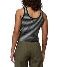 prAna Lotus Soft Stretch Stripe Print Banded Crew Neck Sleeveless Tank Top