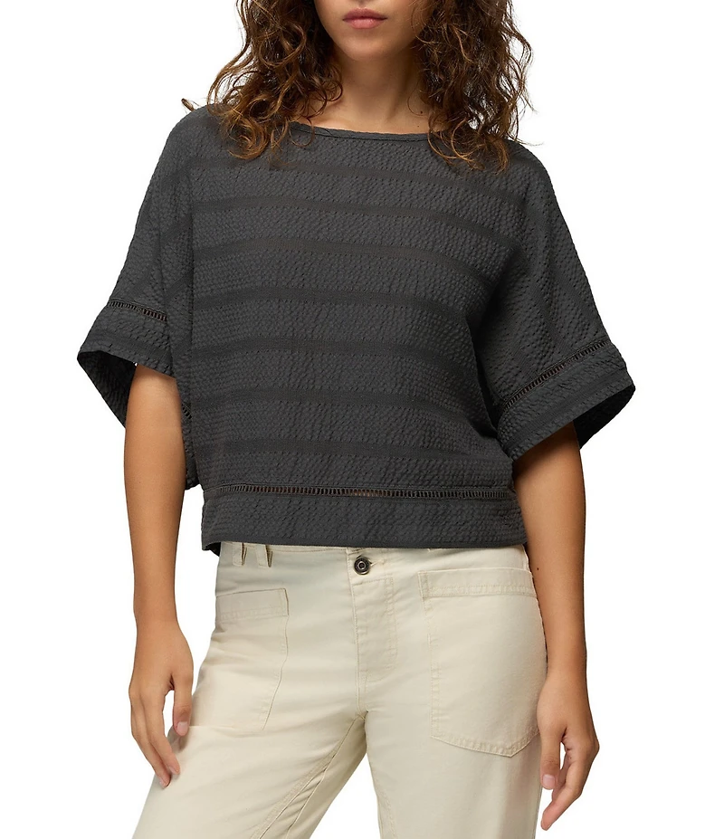 prAna Ocean Hills Seersucker Stripe Mesh Dolman Sleeves Top