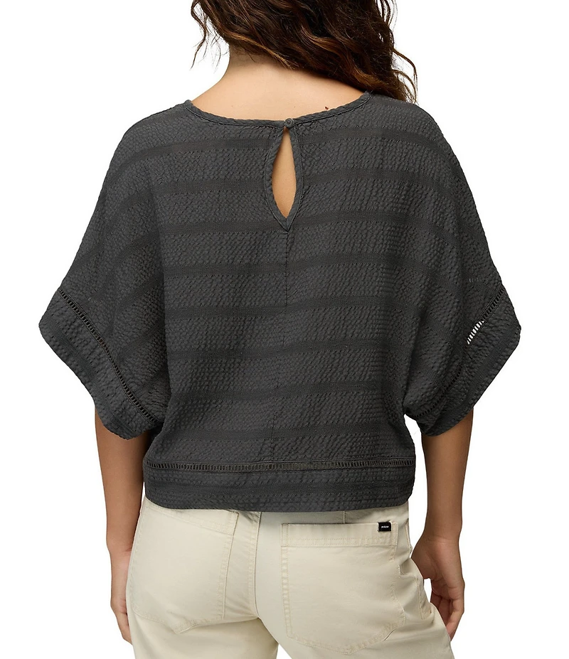 prAna Ocean Hills Seersucker Stripe Mesh Dolman Sleeves Top