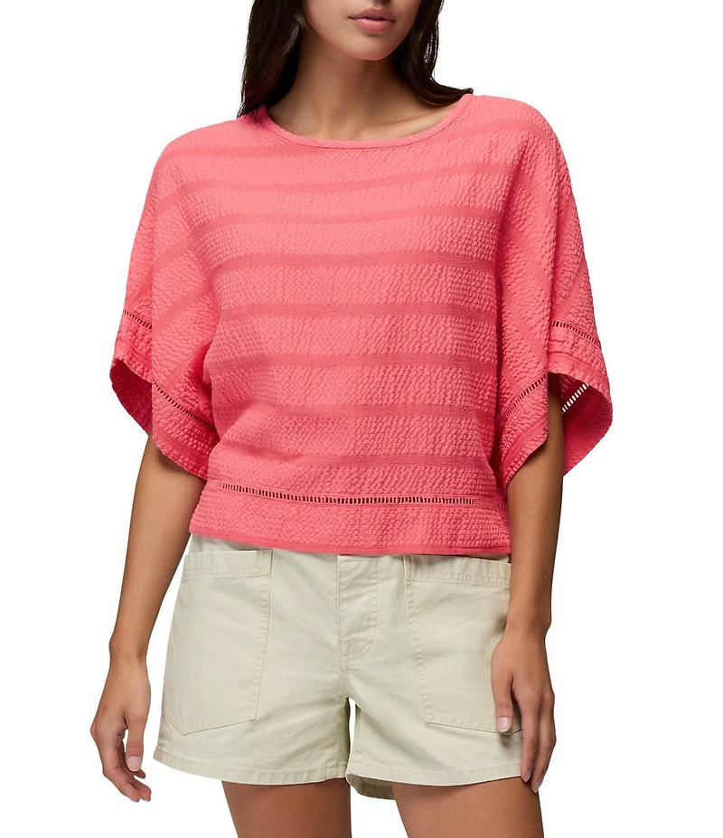 prAna Ocean Hills Seersucker Stripe Mesh Dolman Sleeves Top