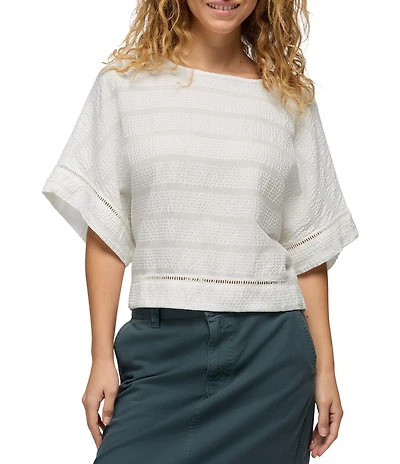 prAna Ocean Hills Seersucker Stripe Mesh Dolman Sleeves Top