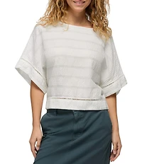 prAna Ocean Hills Seersucker Stripe Mesh Dolman Sleeves Top