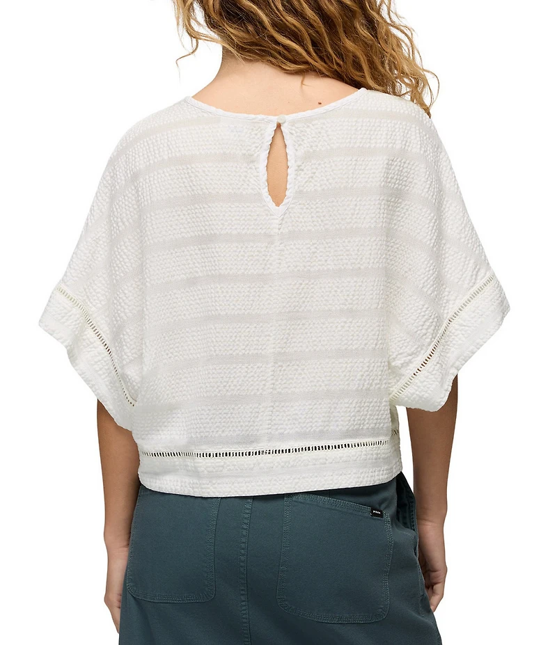 prAna Ocean Hills Seersucker Stripe Mesh Dolman Sleeves Top