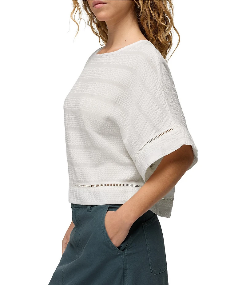prAna Ocean Hills Seersucker Stripe Mesh Dolman Sleeves Top