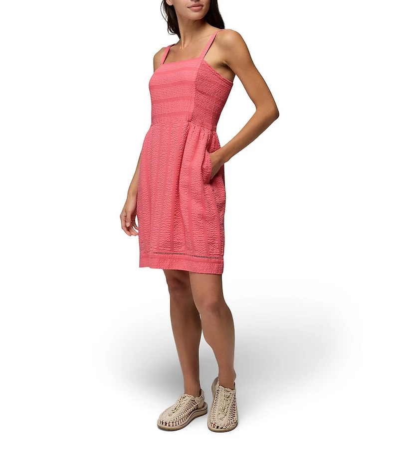 prAna Ocean Hills Seersucker Stripe Mesh Square Neck Dress