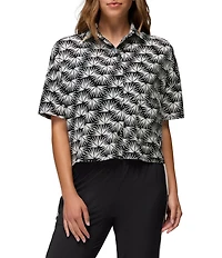 prAna Railay Camp Short Sleeve Black Sunburst Printed Button Front Crop Top