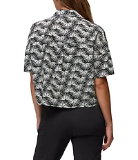 prAna Railay Camp Short Sleeve Black Sunburst Printed Button Front Crop Top
