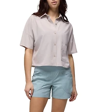 prAna Railay Camp Short Sleeve Solid Button Front Crop Top
