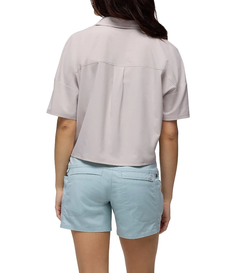 prAna Railay Camp Short Sleeve Solid Button Front Crop Top