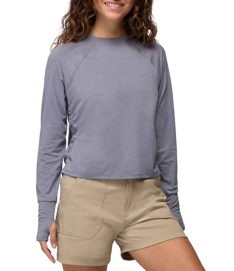 prAna Sol Searcher Stretch Jersey Knit Long Sleeve Crew Neck Cropped Top