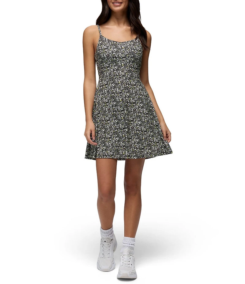 prAna Wistful Winds Tank Black Blossom Printed V-Neck Fit & Flare Dress