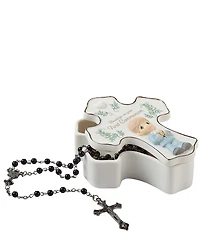 Precious Moments Blessings On Your First Communion Boy Rosary Box With Black Beaded Rosary and Metal Cross