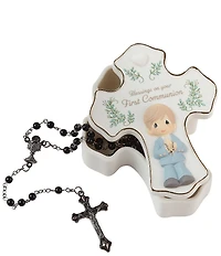 Precious Moments Blessings On Your First Communion Boy Rosary Box With Black Beaded Rosary and Metal Cross