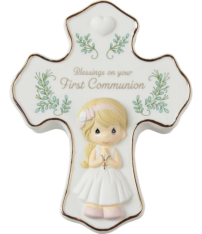 Precious Moments Blessings On Your First Communion Girl Cross-Shaped Rosary Box With Rosary