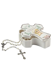Precious Moments Blessings On Your First Communion Girl Cross-Shaped Rosary Box With Rosary