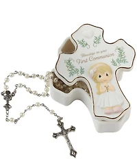 Precious Moments Blessings On Your First Communion Girl Cross-Shaped Rosary Box With Rosary
