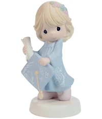 Precious Moments Graduation Blonde Girl With Blue Gown Porcelain Figurine