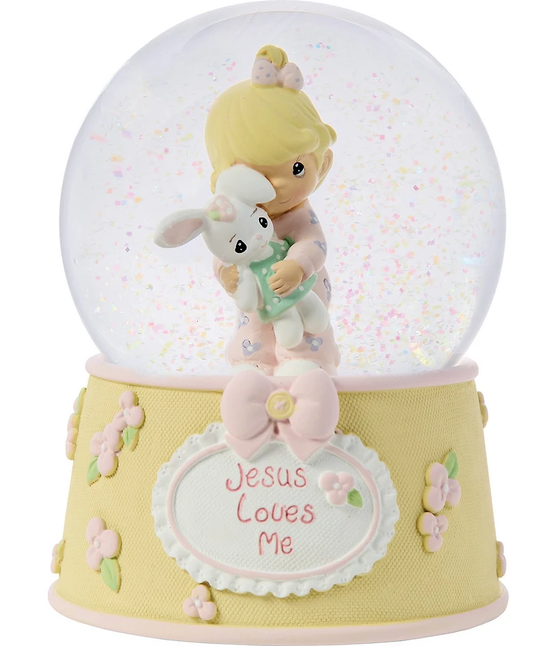 Precious Moments #double;Jesus Loves Me#double; Baby Girl With Bunny Snow Globe