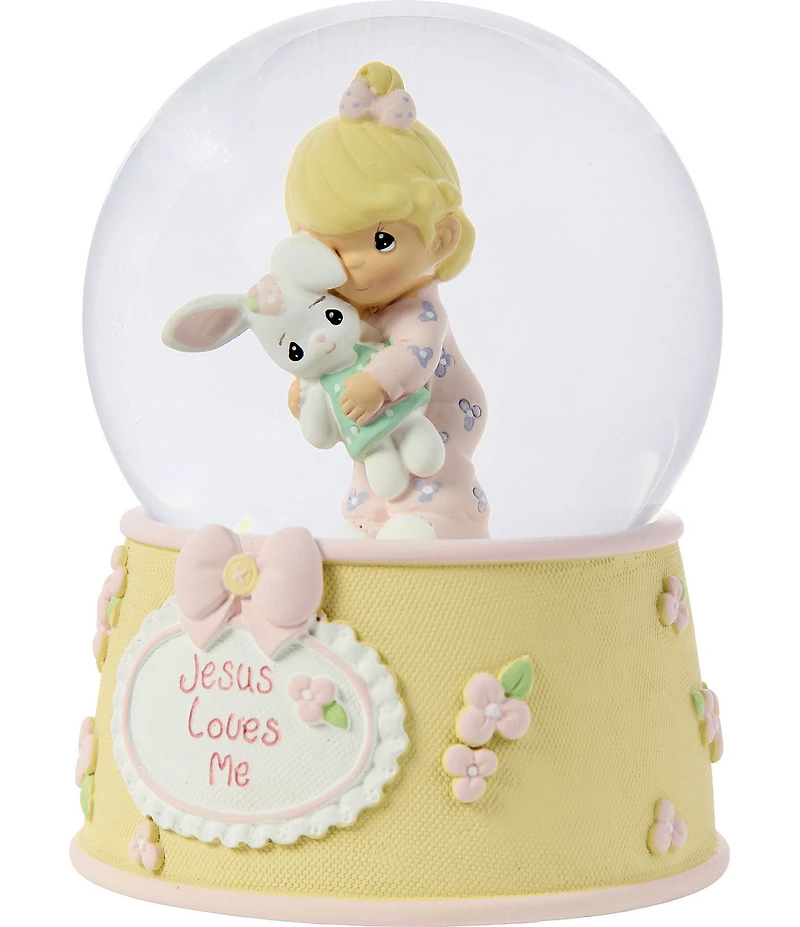 Precious Moments #double;Jesus Loves Me#double; Baby Girl With Bunny Snow Globe