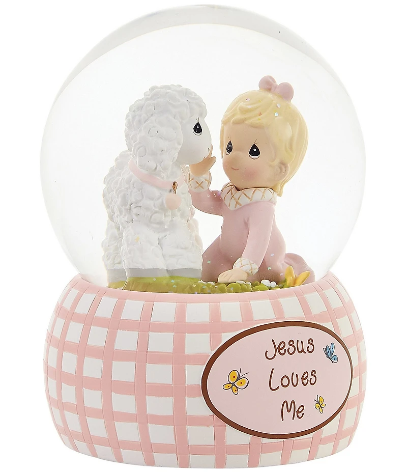 Precious Moments #double;Jesus Loves Me#double; Baby Girl with Lamb Snow Globe