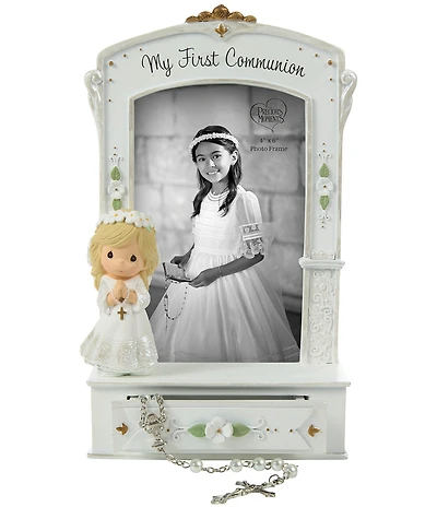 Precious Moments My First Communion Photo Frame with Drawer and White Rosary, Set of 2