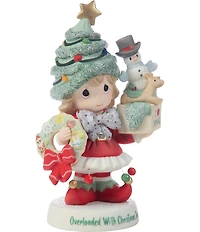 Precious Moments Overloaded With Christmas Joy Girl Porcelain