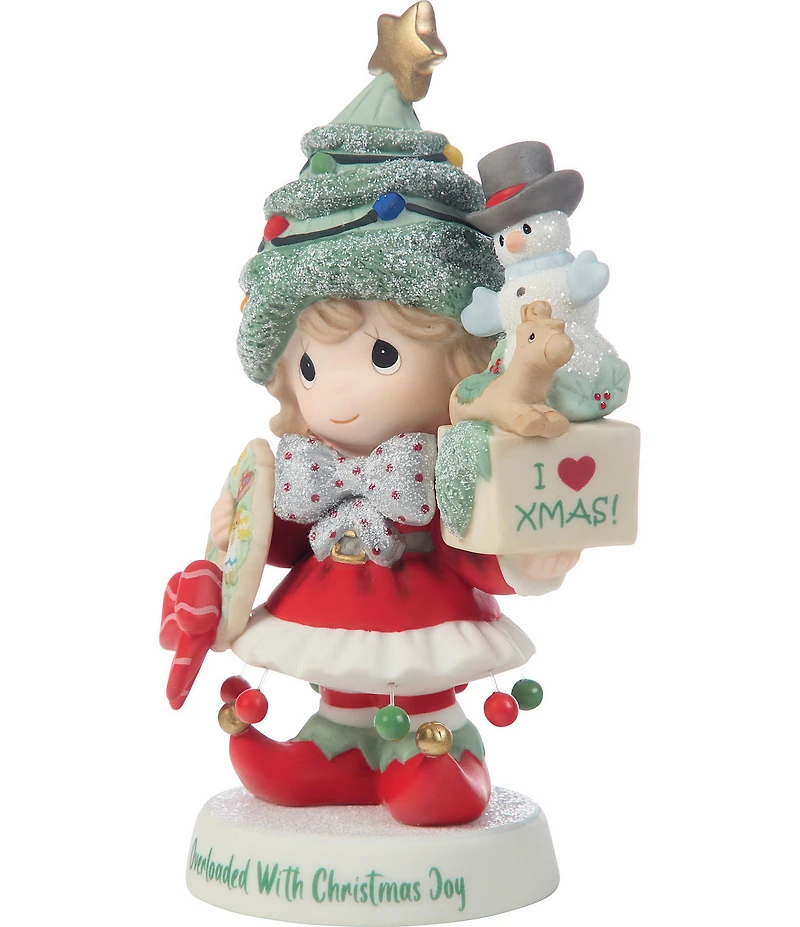 Precious Moments Overloaded With Christmas Joy Girl Porcelain