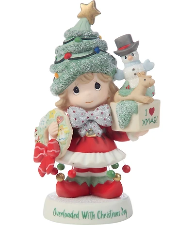 Precious Moments Overloaded With Christmas Joy Girl Porcelain