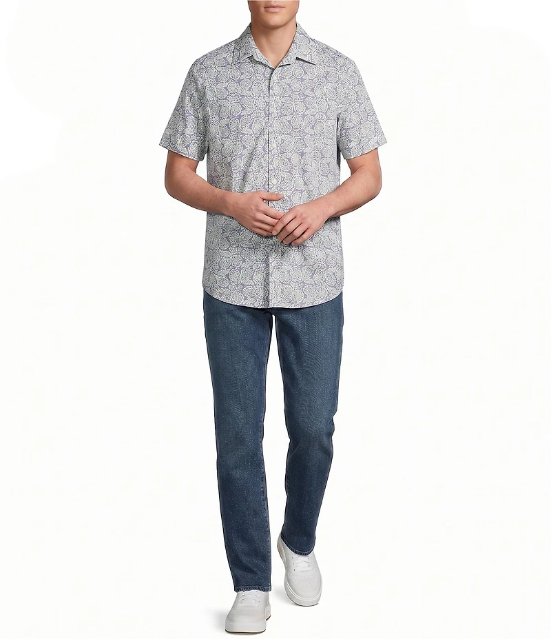 Premium Denim Simple Floral Short Sleeve Woven Shirt Cremieux Woven Floral Print