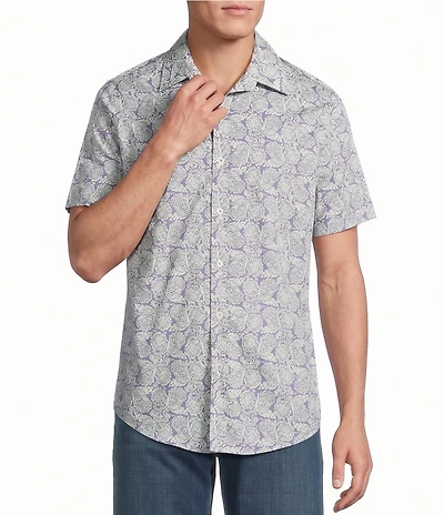 Premium Denim Simple Floral Short Sleeve Woven Shirt Cremieux Woven Floral Print
