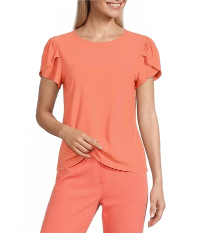 Preston & York Arianna Short Tulip Sleeve Crew Neck Knit Shirt