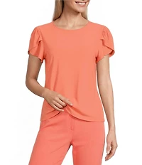 Preston & York Arianna Short Tulip Sleeve Crew Neck Knit Shirt