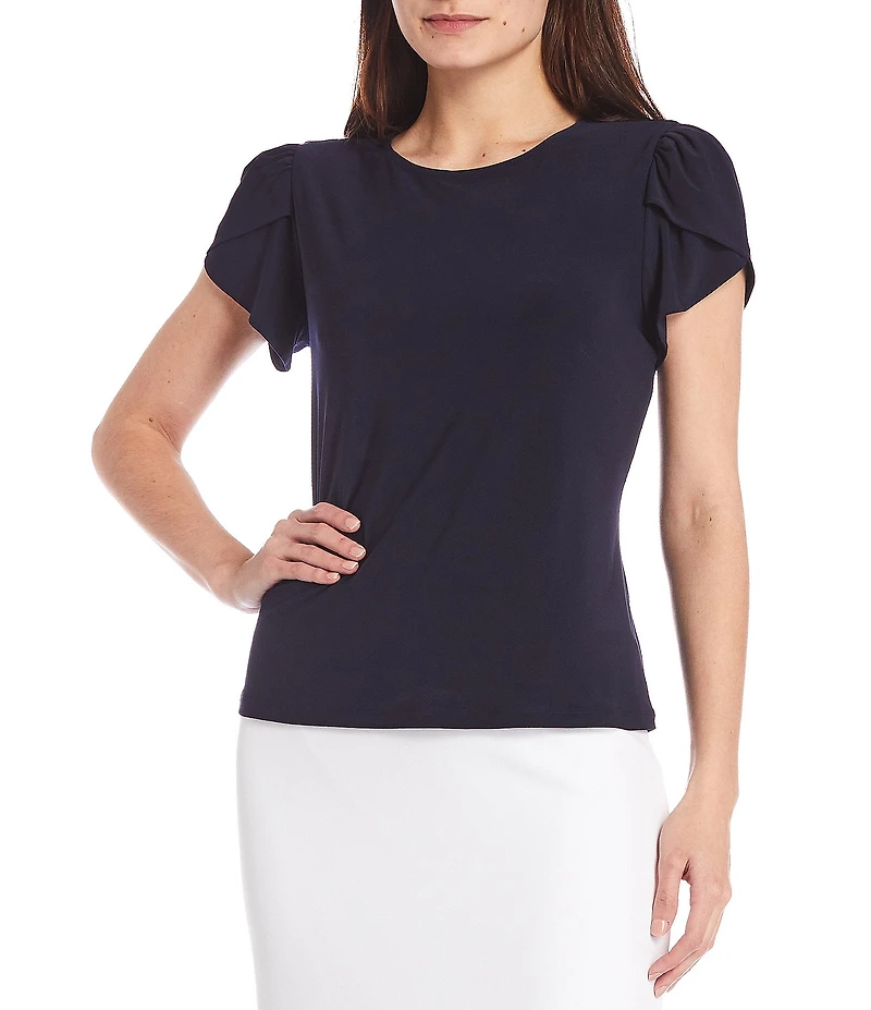Preston & York Arianna Short Tulip Sleeve Crew Neck Knit Shirt