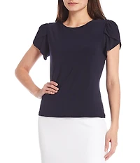 Preston & York Arianna Short Tulip Sleeve Crew Neck Knit Shirt