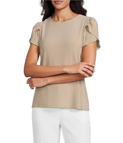 Preston & York Arianna Short Tulip Sleeve Crew Neck Knit Shirt